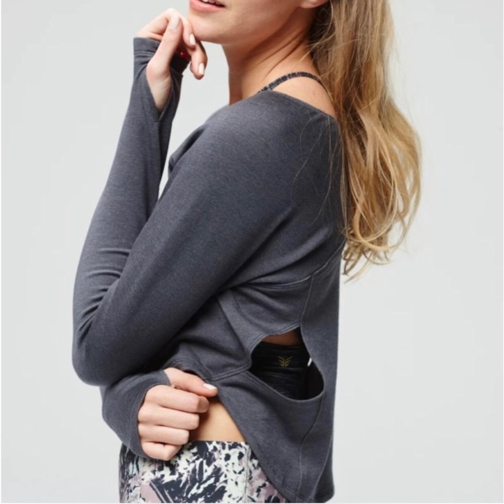 Ethona Crop Cut Out Sweatshirt L Gray Long Sleeve Pullover French Terry Knit Top